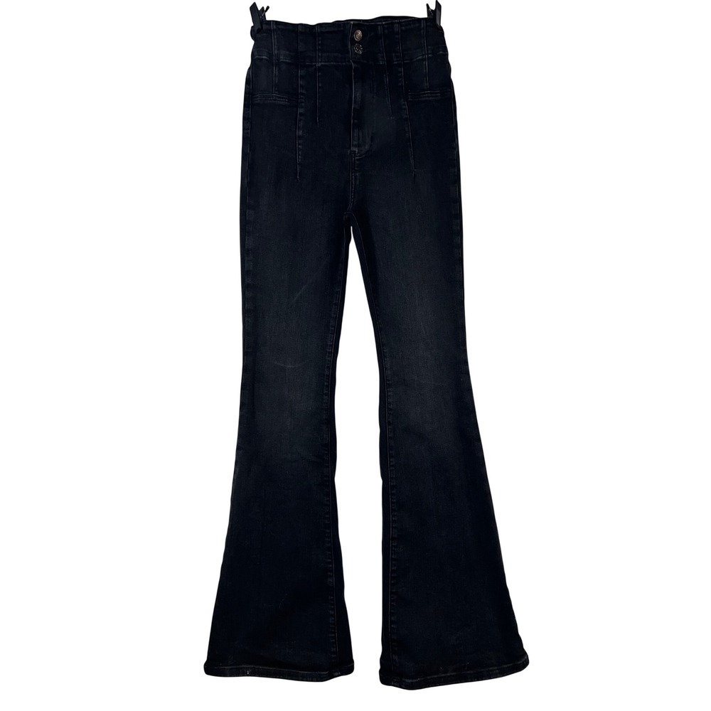 We The Free People High Rise Flare Jeans Faded Black Double Button Womens Sz 30